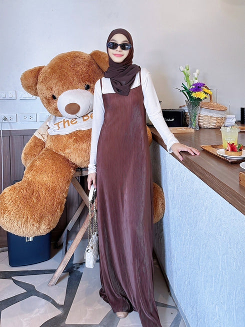 Ladies Pleated Spaghetti Straps Long Maxi Dresses